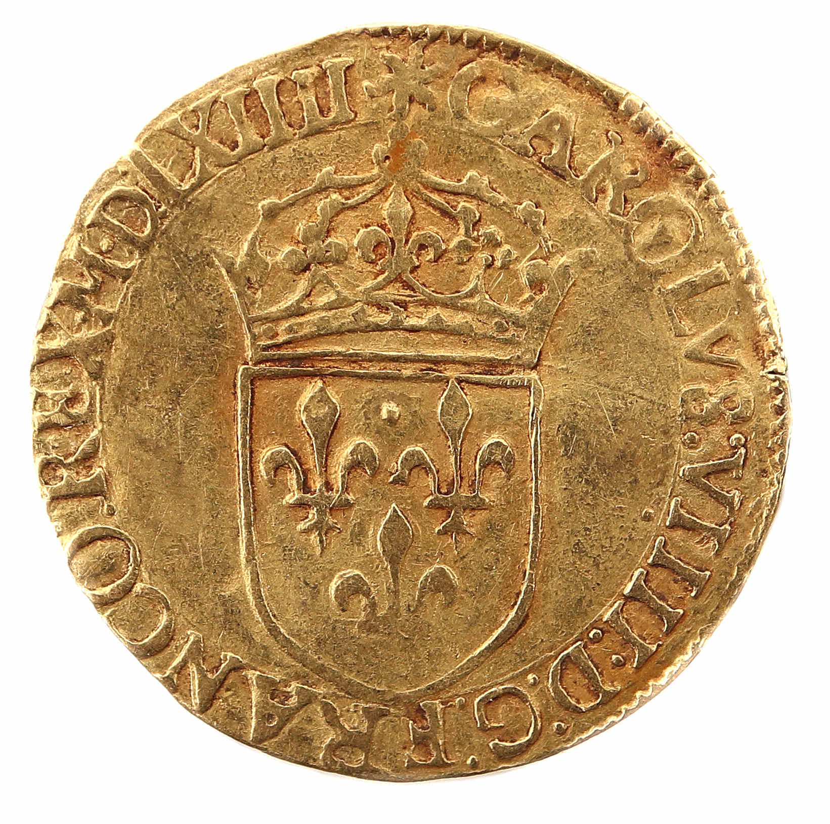 CHARLES IX ECU OR 1564 LA ROCHELLE DROIT