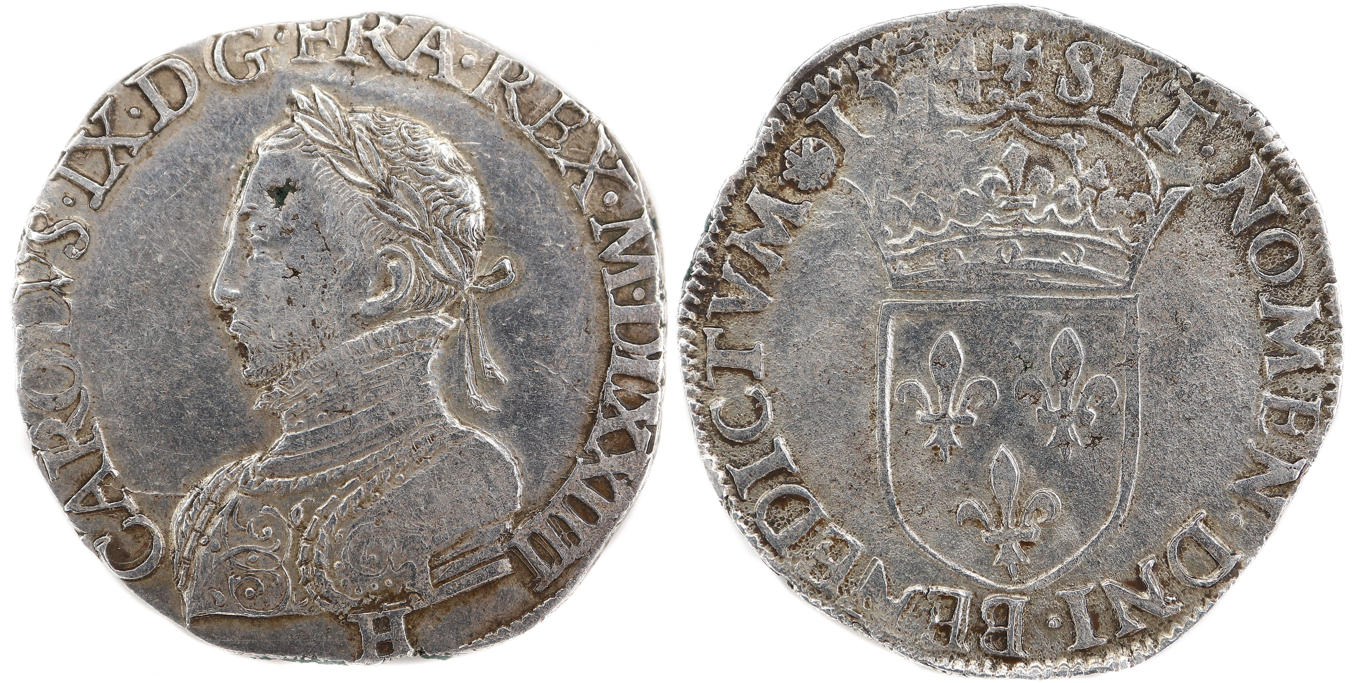 Monnaies royales francaises CHARLES IX TESTON 1574 LA ROCHELLE
