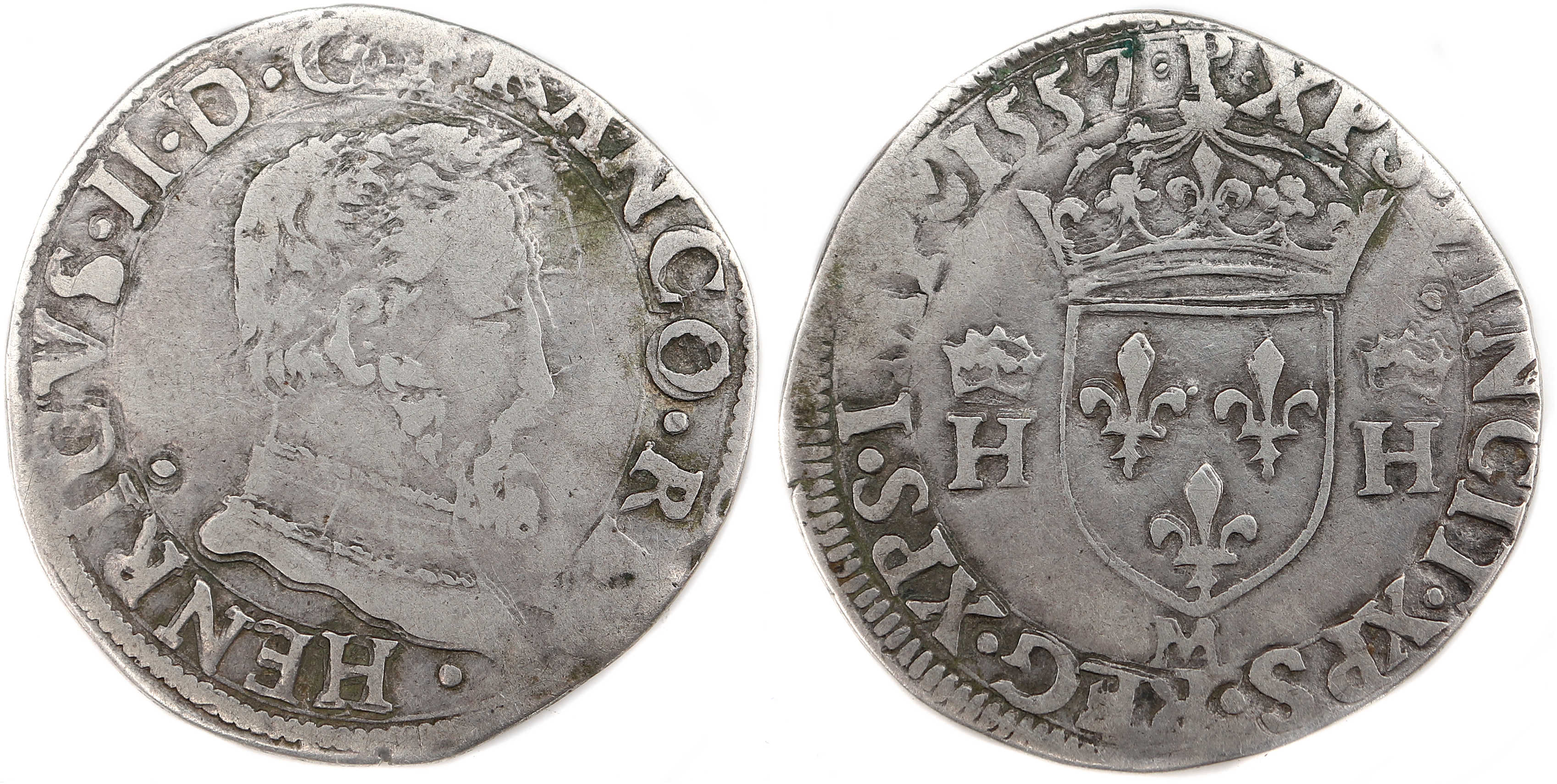 Monnaies royales francaises HENRI II DEMI TESTON 1557 TOULOUSE