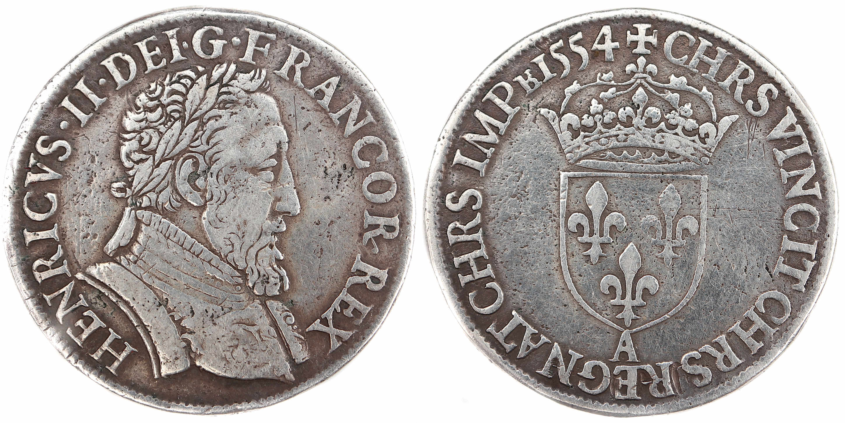 Monnaies royales francaises HENRI II TESTON 1554 paris moulin