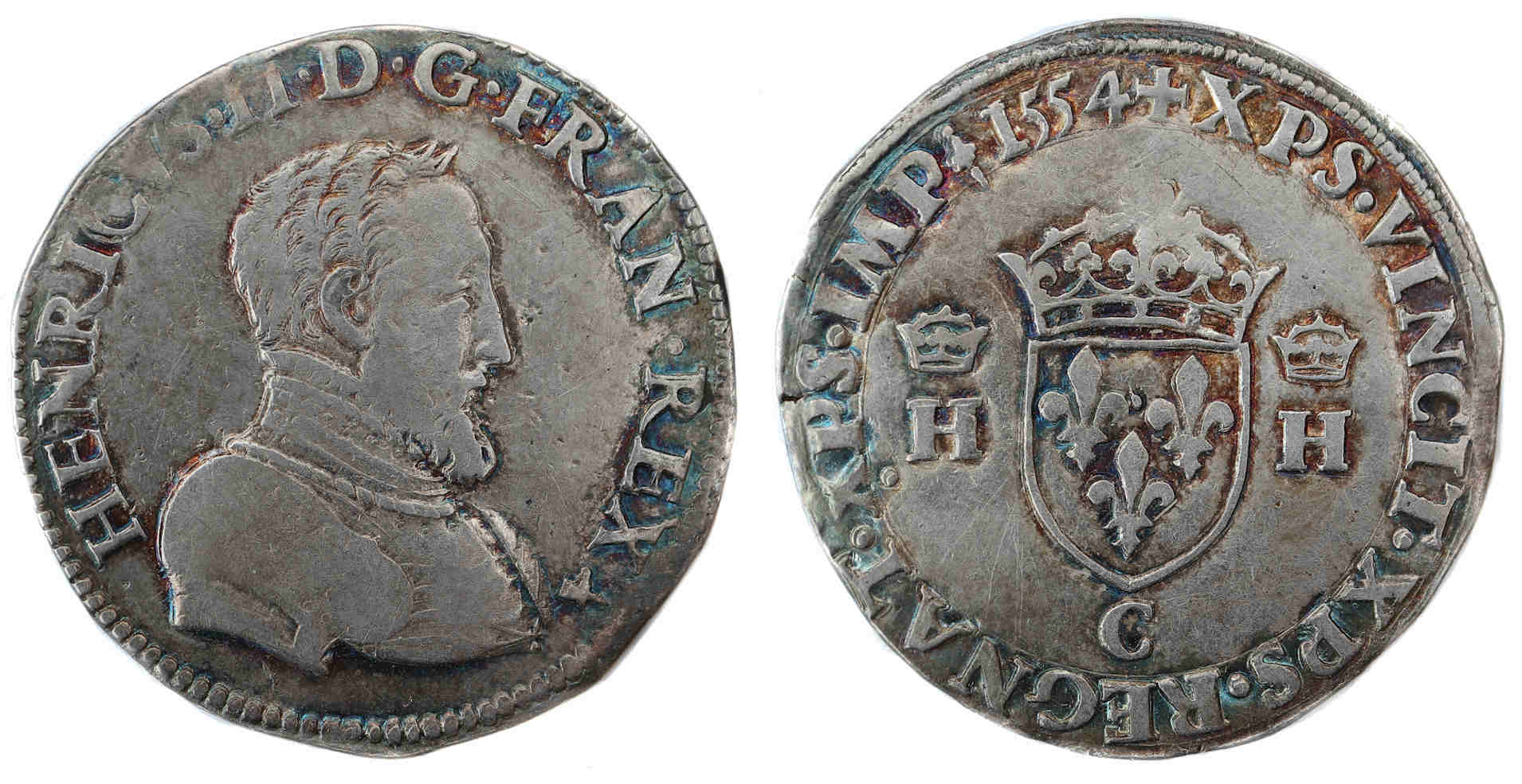 Monnaies royales francaises HENRI II TESTON 1554 ST LO