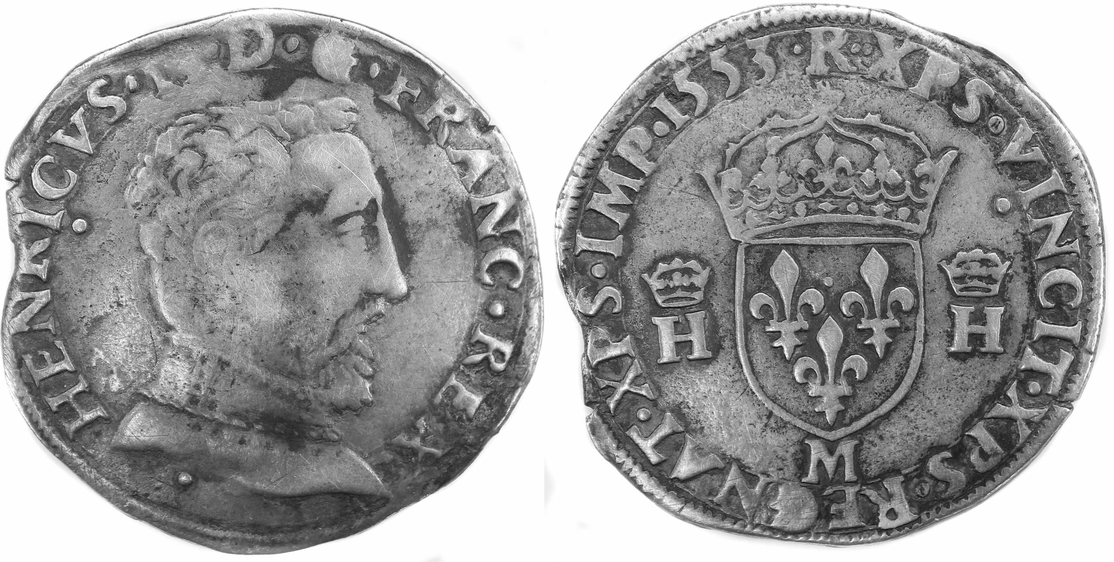 Monnaies royales francaises HENRI II TESTON 1553 TOULOUSE