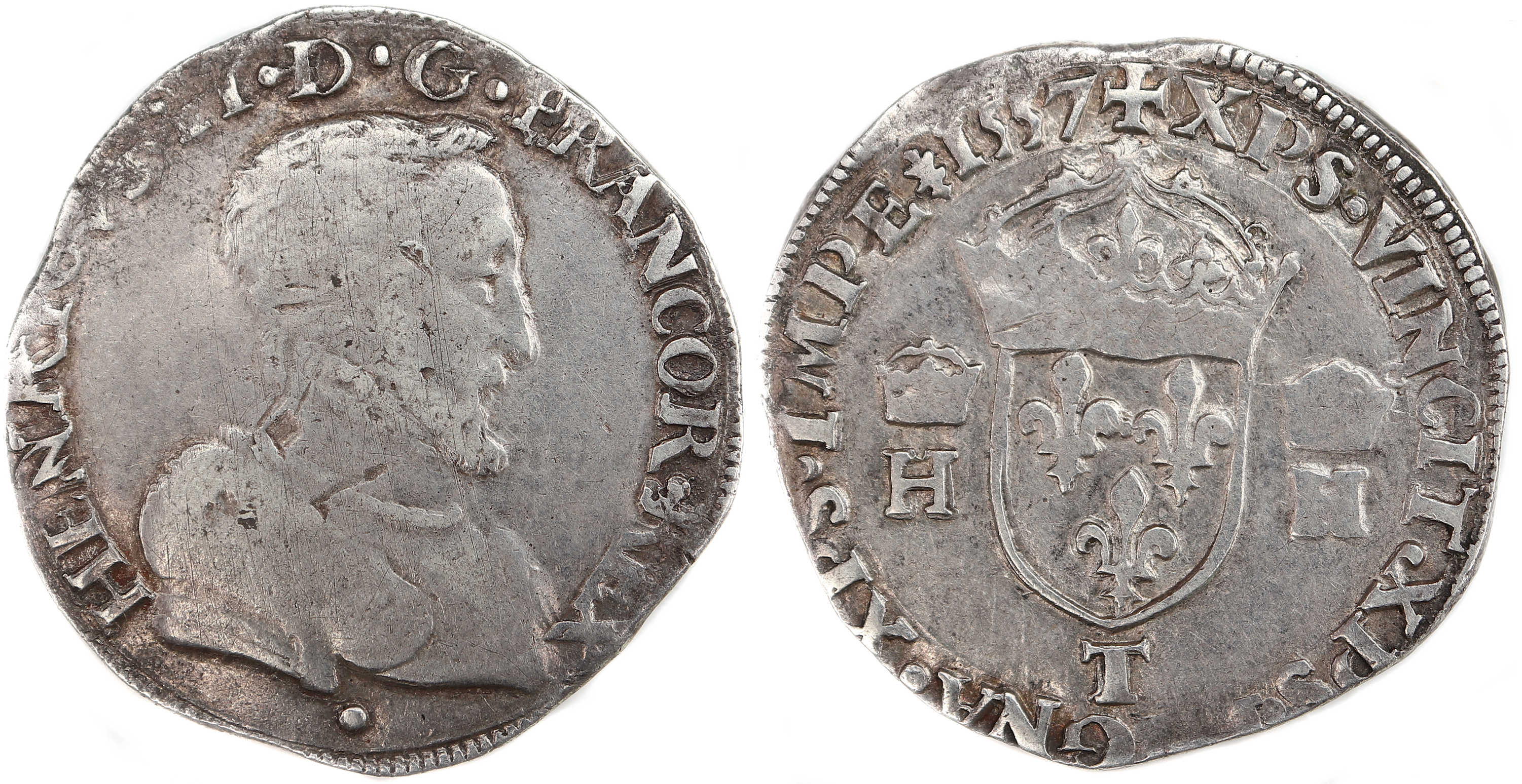 Monnaies royales francaises HENRI II TESTON 1557 NANTES