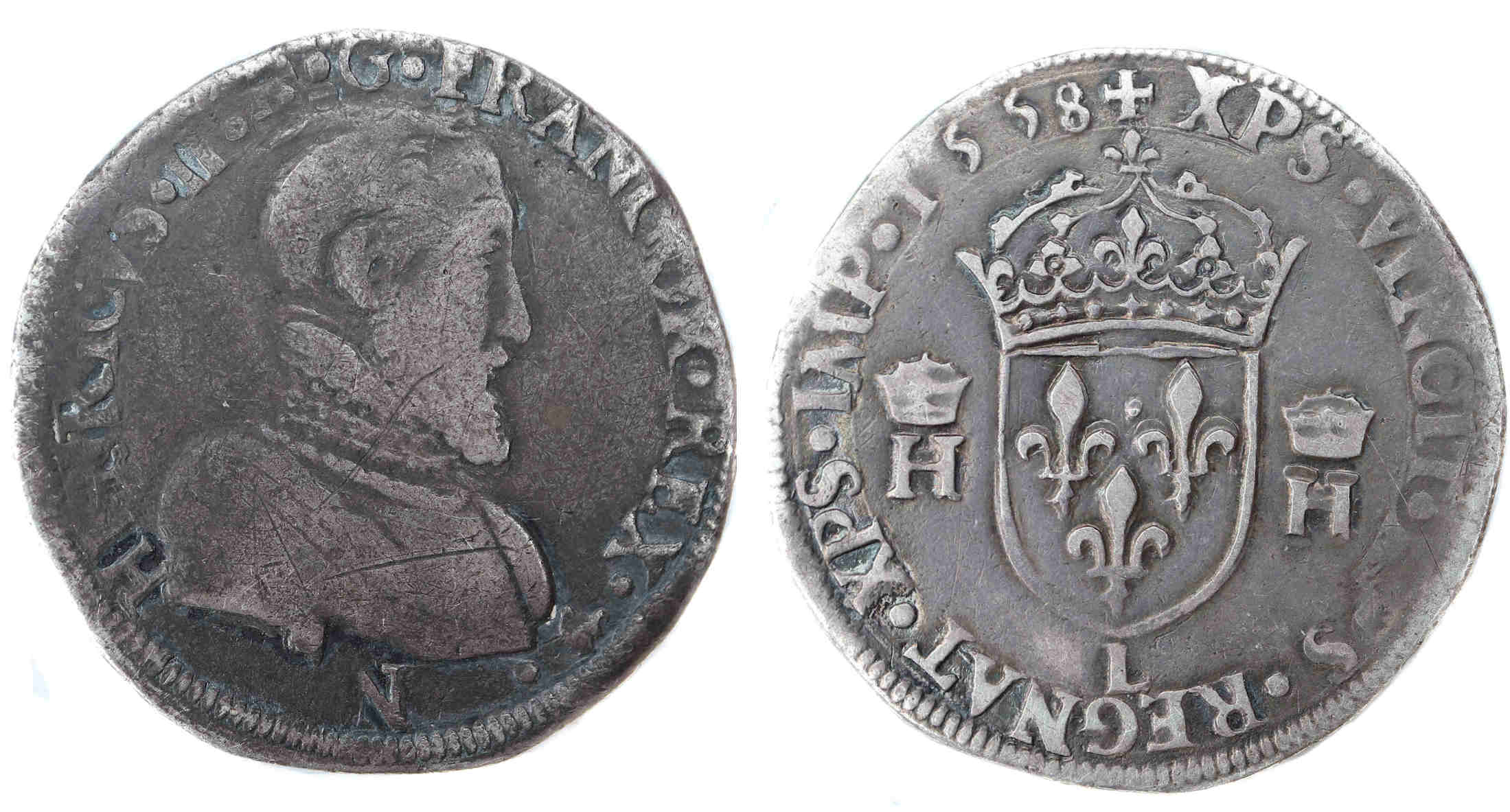 Monnaies royales francaises-HENRI II-TESTON-1558-BATONNE