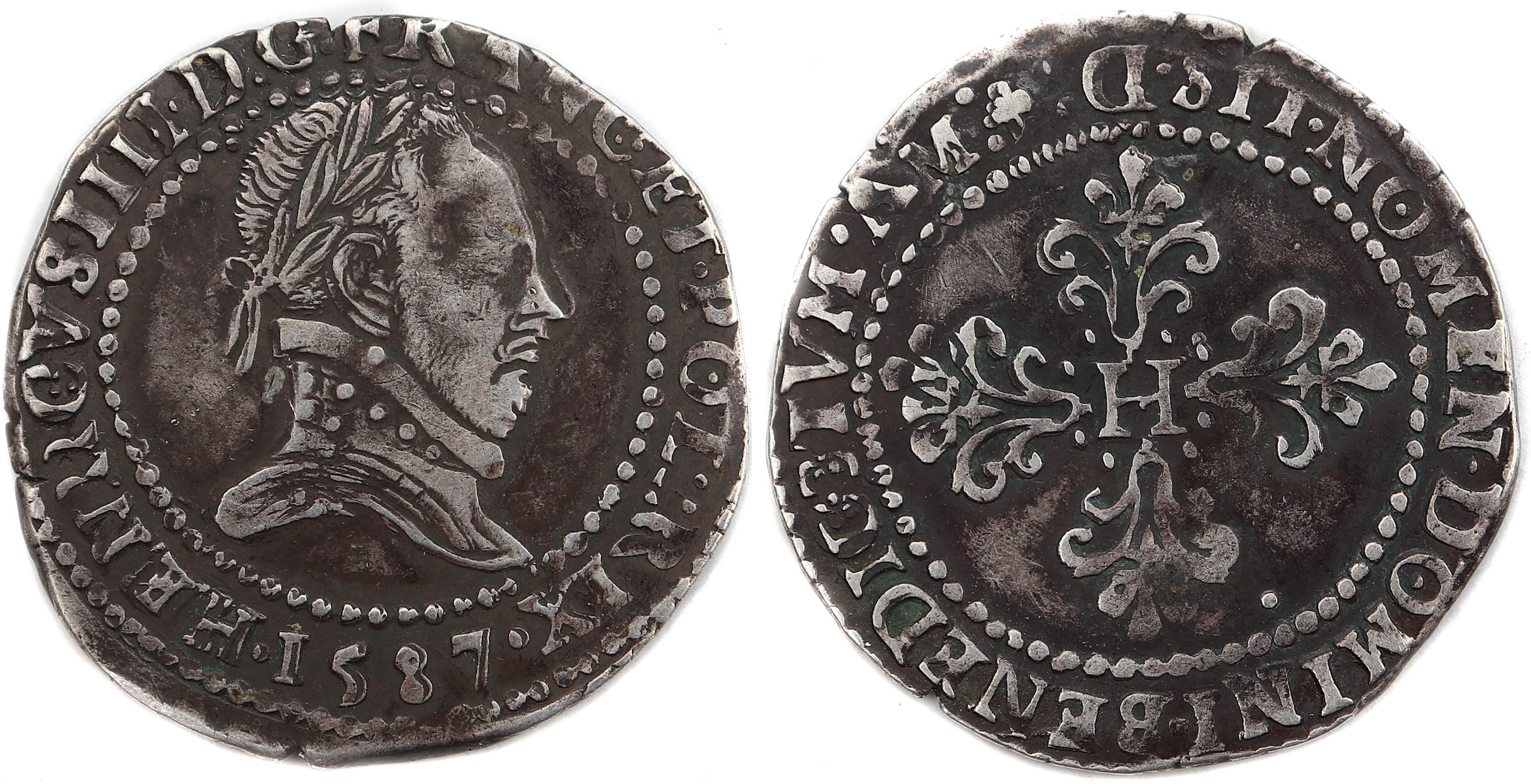 Monnaies royales francaises HENRI III DEMI FRANC 1587 LYON