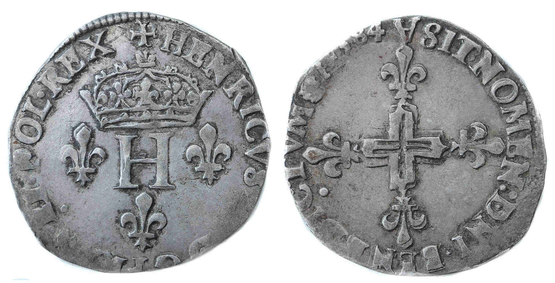 Monnaies royales francaises-HENRI III-double sol-1584-PARIS