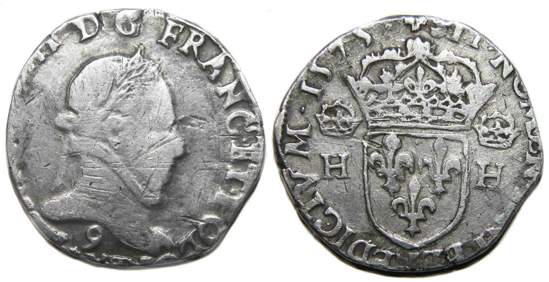 Monnaies royales francaises HENRI III TESTON 1575 RENNES