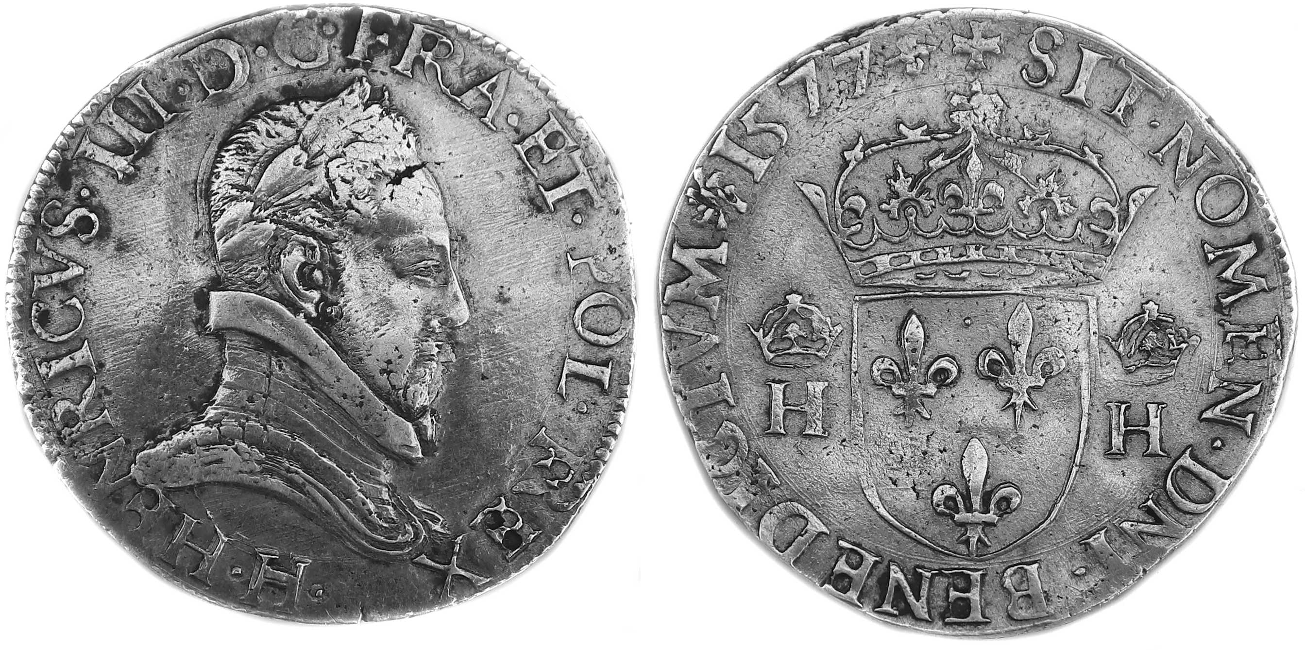 Monnaies royales francaises-TESTON-1577-la ROCHELLE