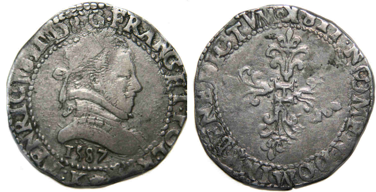 Monnaies royales francaises-DEMI FRANC-HENRI III-1587-BORDEAUX