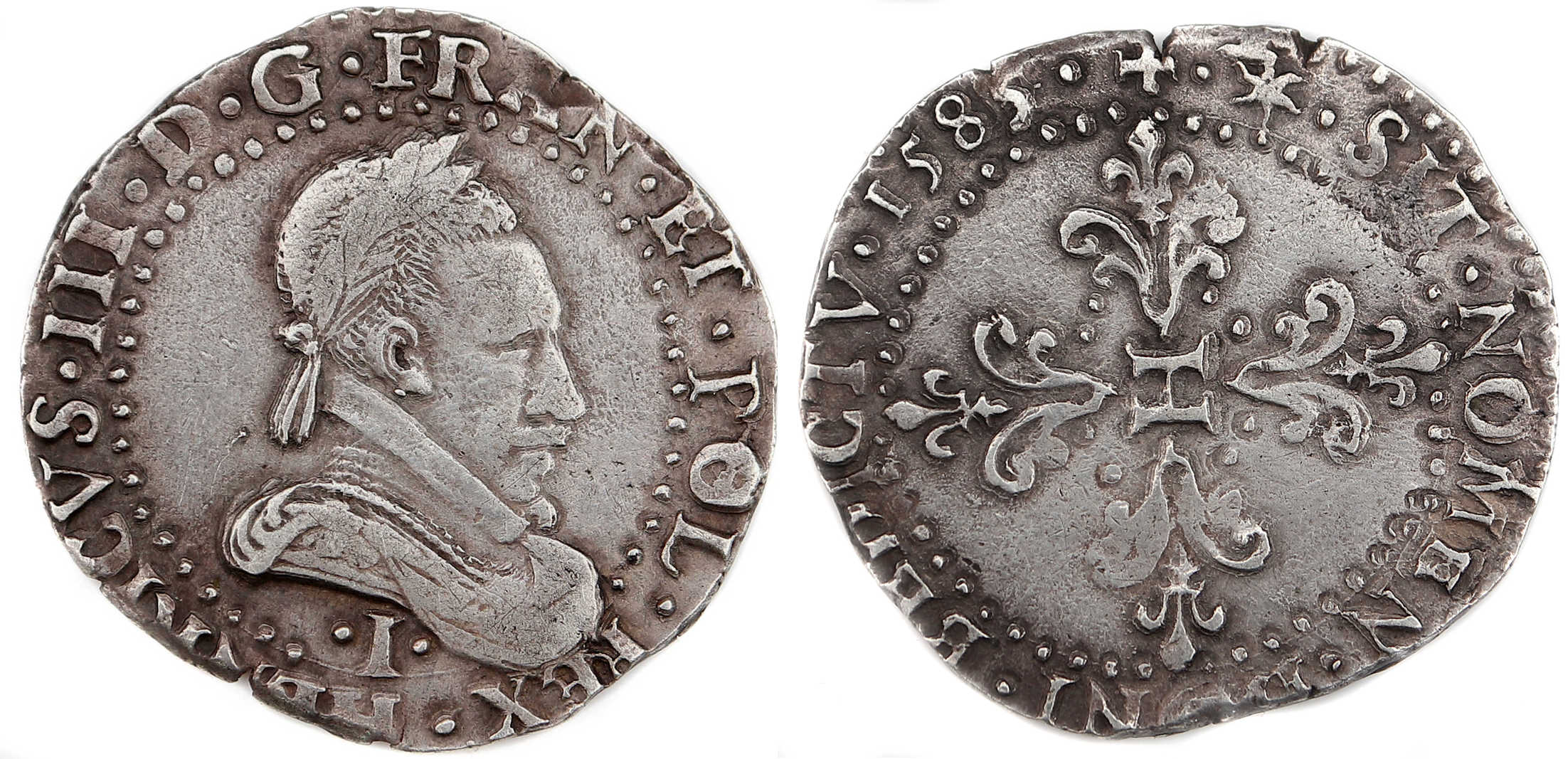 Monnaies royales francaises-DEMI FRANC-HENRI III-1585-LIMOGES
