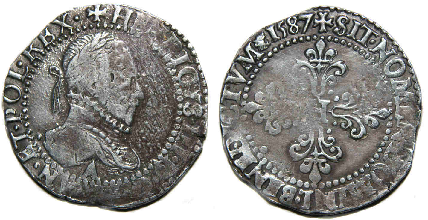 Monnaies royales francaises-HENRI III-demi franc-1587-PARIS
