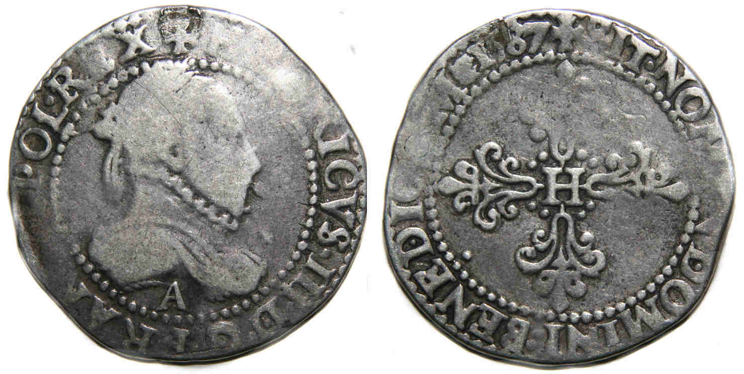 Monnaies royales francaises-HENRI III-demi franc-1587-Paris
