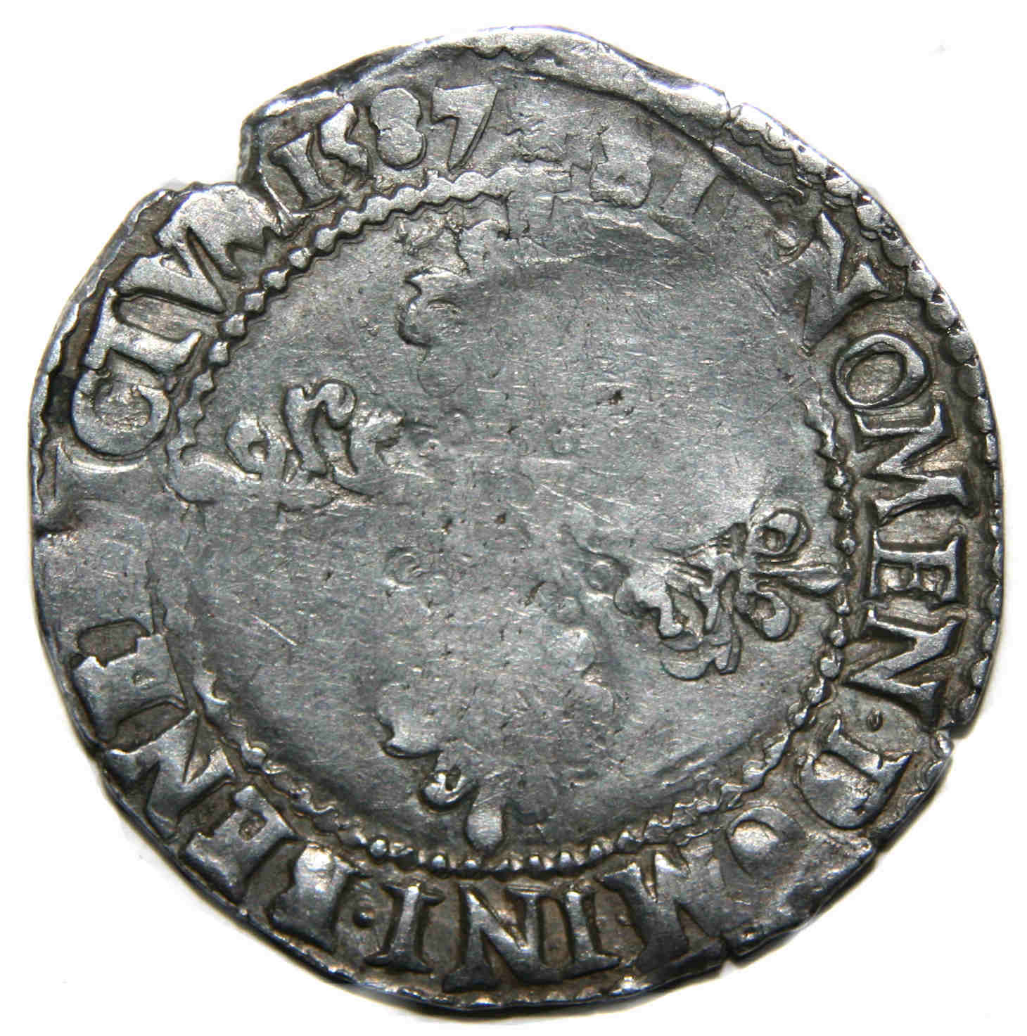 Monnaies royales francaises-HENRI III-demi franc-1587-ANGERS-revers