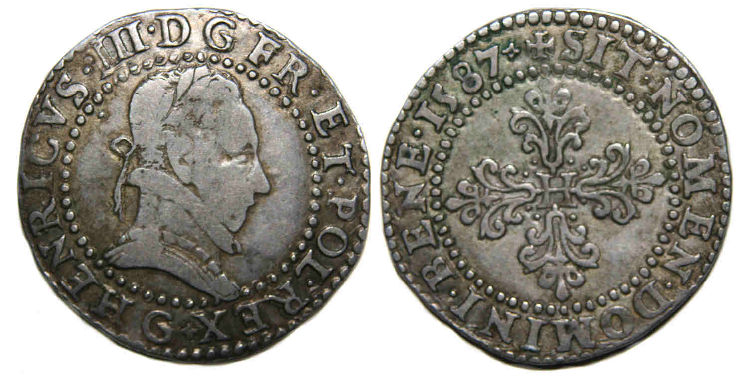 Monnaies royales francaises-HENRI III-demi franc-1587-POITIERS