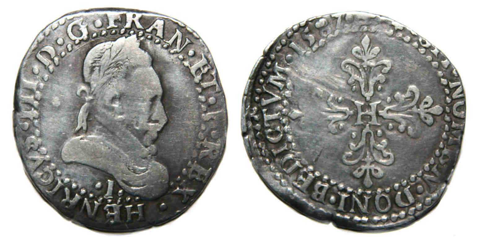 Monnaies royales francaises-HENRI III-demi franc-1587-LIMOGES