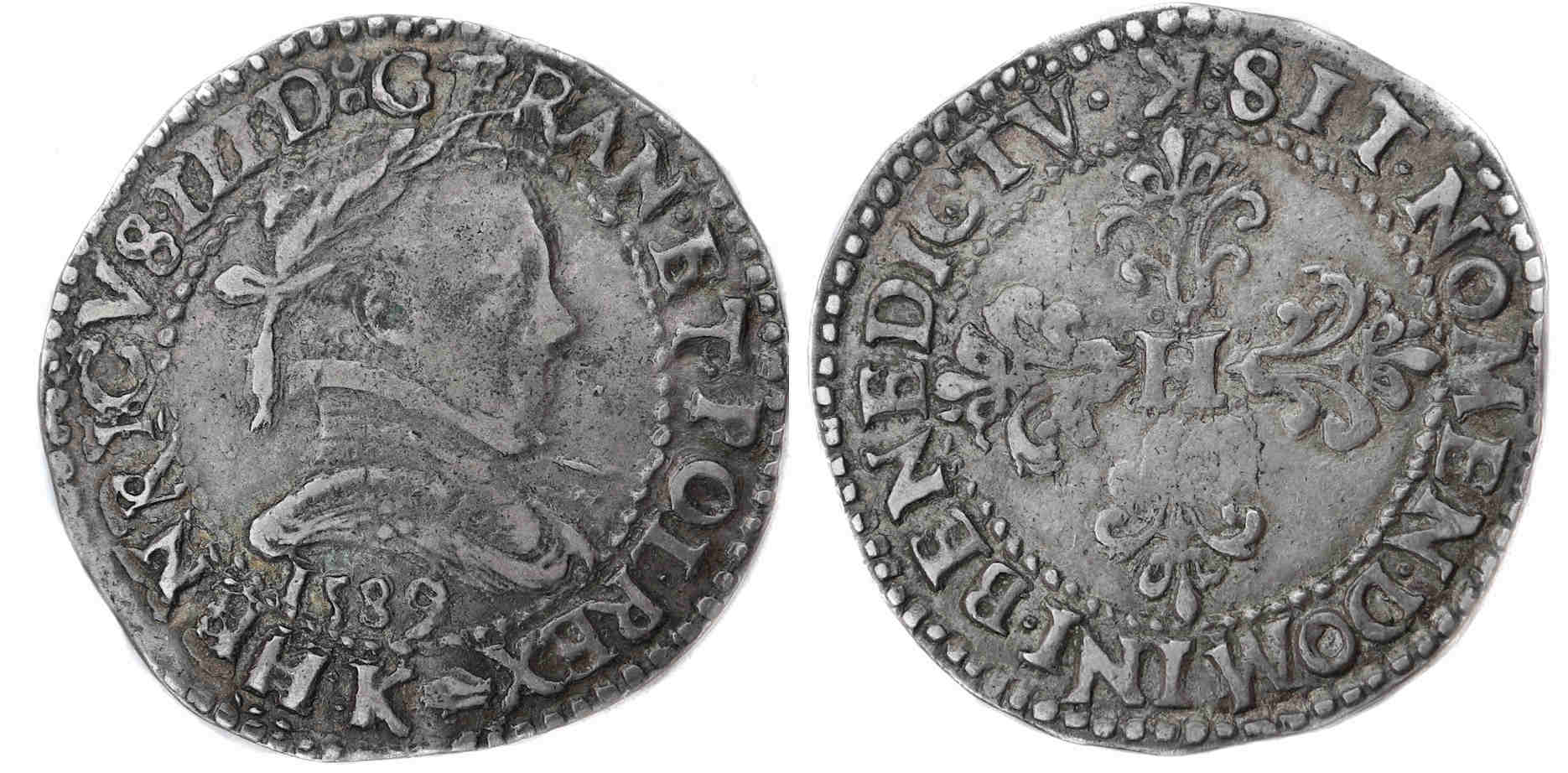 HENRI III-DEMI FRANC-1587-k