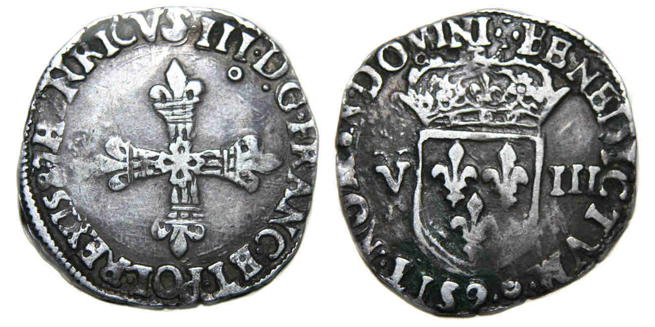 Monnaies royales-HENRI III-huitieme-1587
