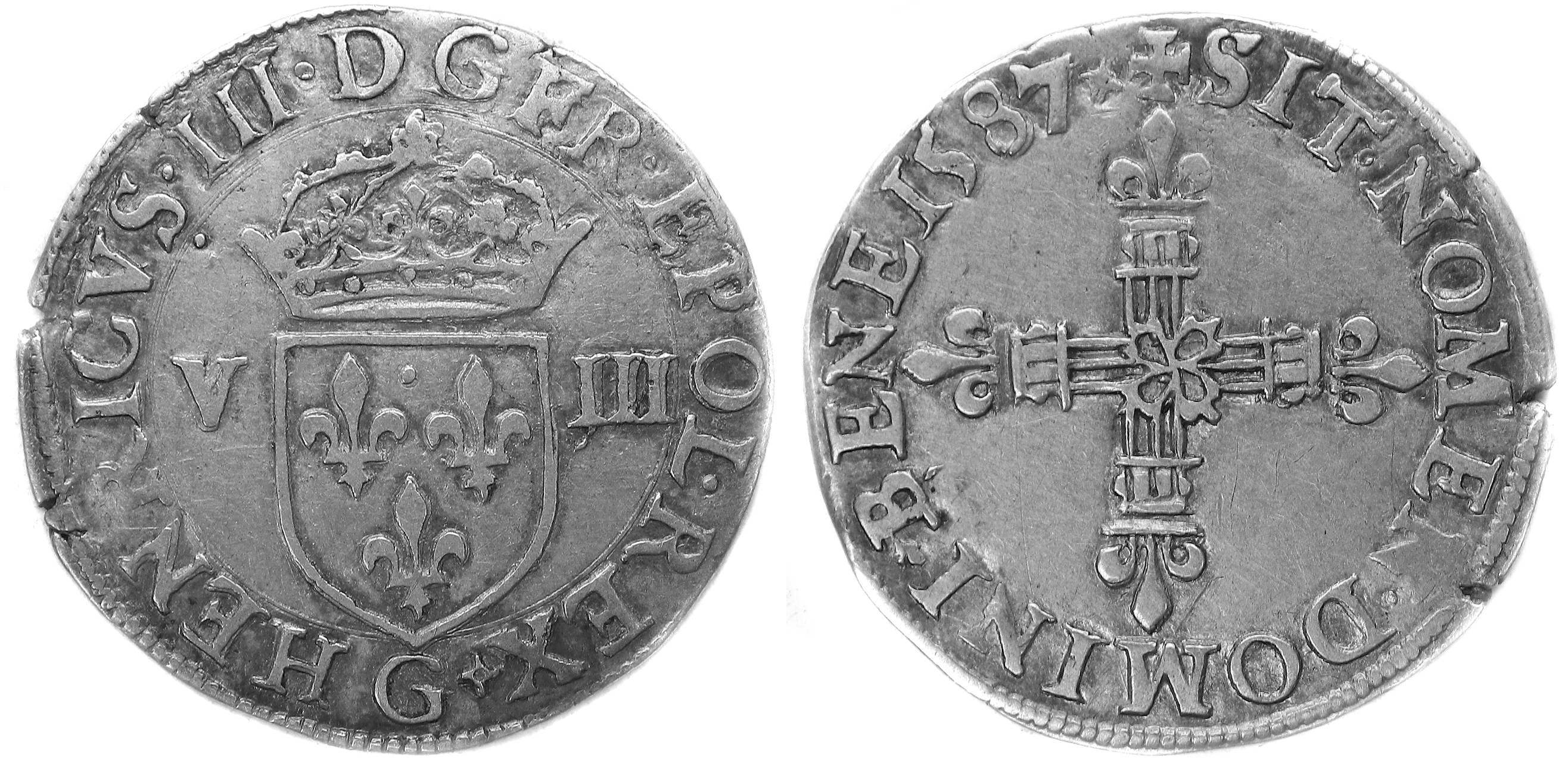 HENRI III HUITIEME ECU 1587 POITIERS